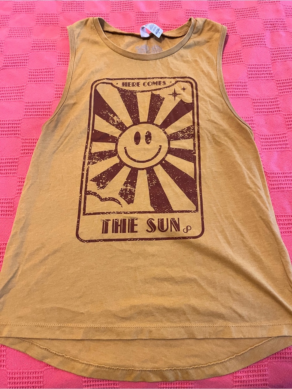 Picasso Jasper Graphic Sun Smiley Tank Top - Mustard Yellow